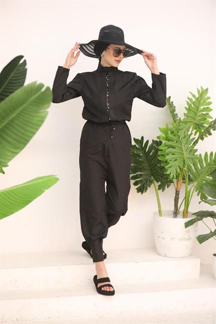 Biyeli Tasarım Tesettür Paraşüt Kumaş Tulum Mayo