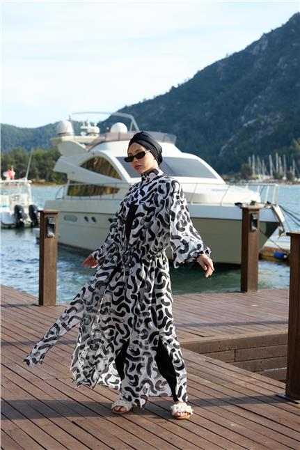 Bukle Desen Beli Bağcıklı Tasarım Tesettür Pareo