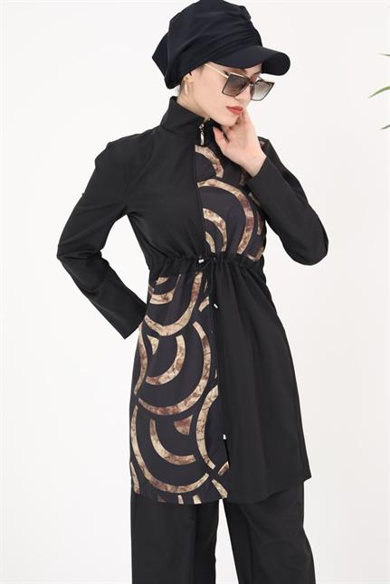 Elena Halka Desenli Tasarım Tesettür Paraşüt Kumaş Ikili Mayo Takım 363