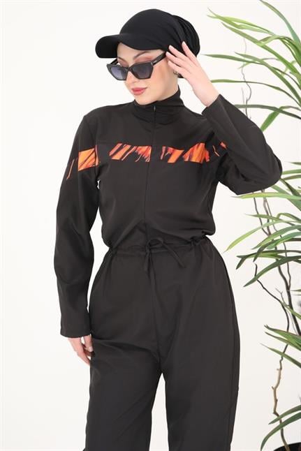 Floria Alev Şeritli Tasarım Tesettür Paraşüt Kumaş Tulum Mayo