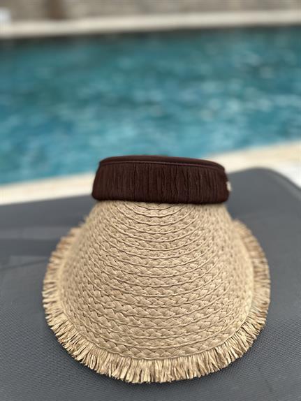 Calira Model Kahverengi Şeritli Hasır Şapka