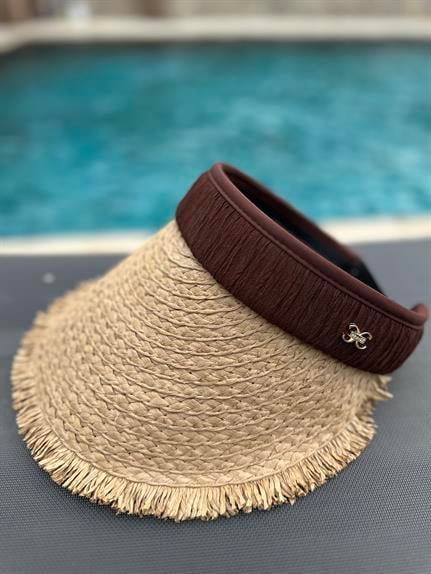 Calira Model Kahverengi Şeritli Hasır Şapka