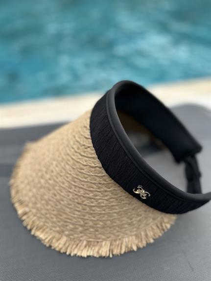 Calira Model Siyah Şeritli Hasır Şapka