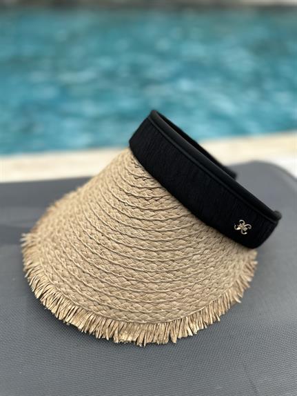 Calira Model Siyah Şeritli Hasır Şapka