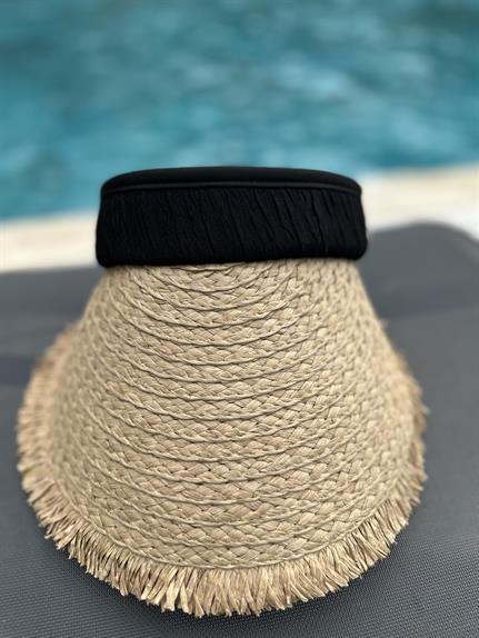 Calira Model Siyah Şeritli Hasır Şapka