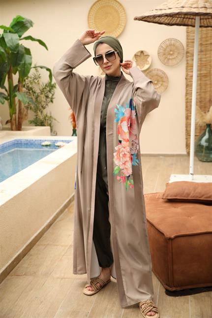 Çiçekli Pano Desen Kimono