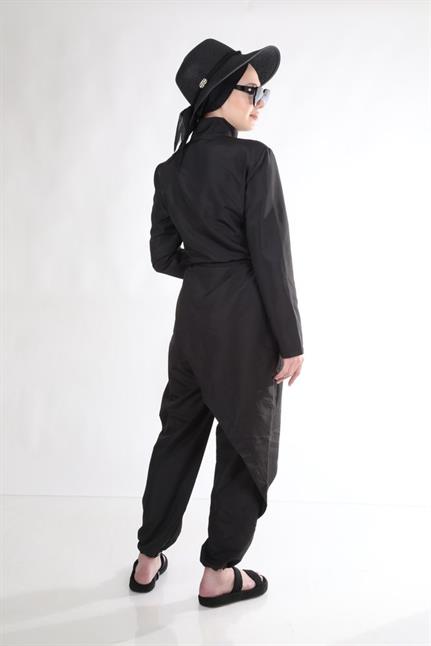 Allerli Siyah Tasarım Tesettür Tulum Mayo