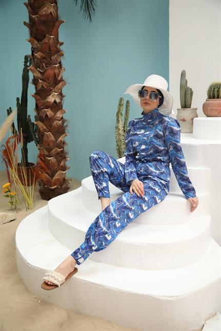 Dalga Desen Tasarım Tesettür Tulum Mayo