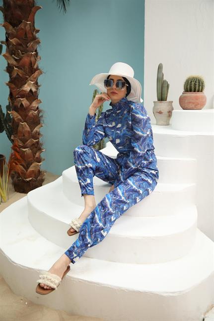 Dalga Desen Tasarım Tesettür Tulum Mayo