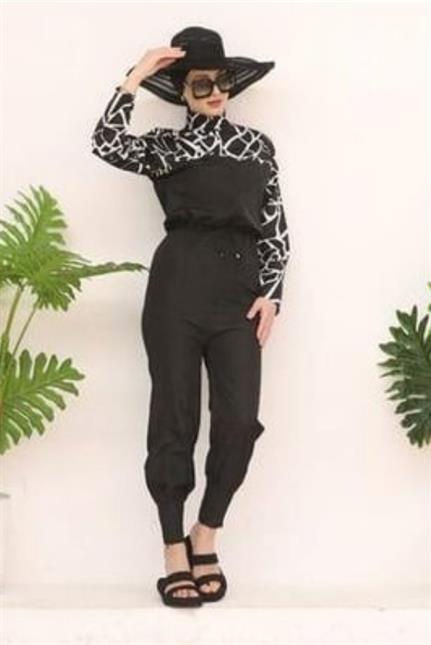 Dream Geometrik Desen Tasarım Tesettür Paraşüt Kumaş Tulum Mayo