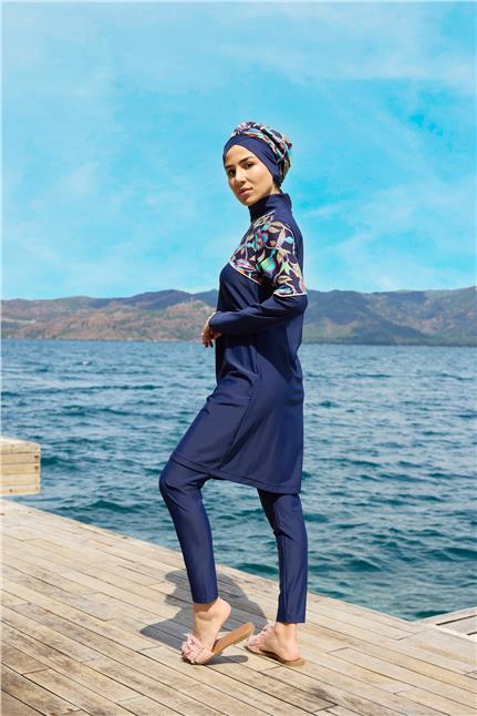 Ebru Model Omuz Desenli Lycralı Tasarım Tesettür İkili Mayo Takım