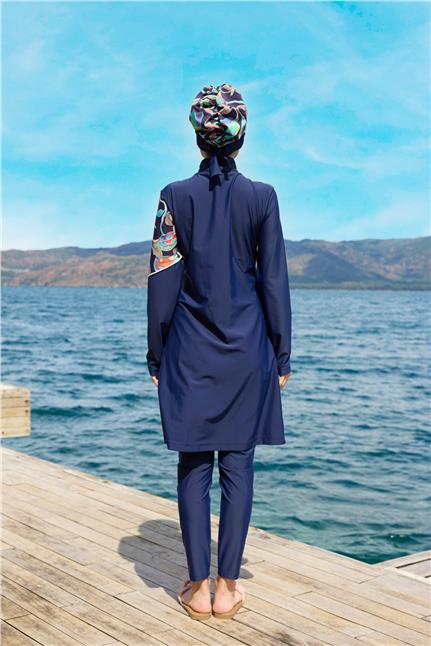 Ebru Model Omuz Desenli Lycralı Tasarım Tesettür İkili Mayo Takım