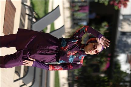 Etnik Model Spor Lycralı Tasarım Tesettür İkili Mayo Takım