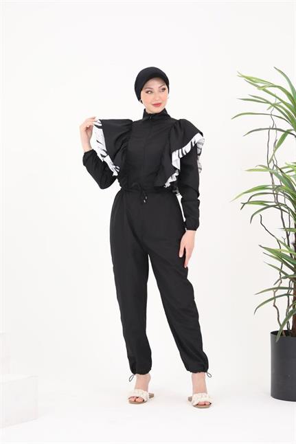 Star Çizgili Model Tasarım Tesettür Paraşüt Kumaş Tulum Mayo