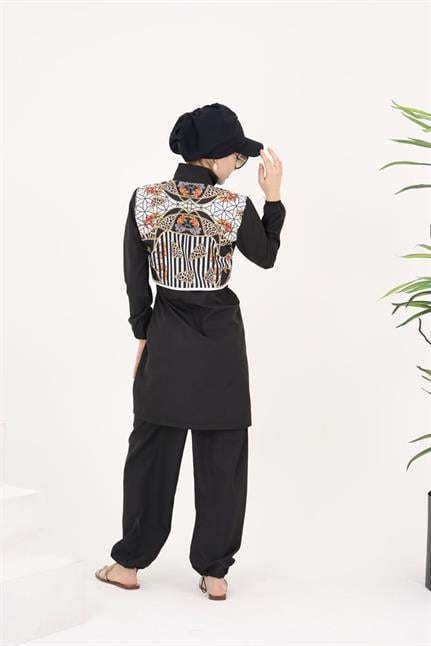Sabrina Mozaik Desenli Tasarım Tesettür Paraşüt Kumaş Ikili Mayo Takım 364
