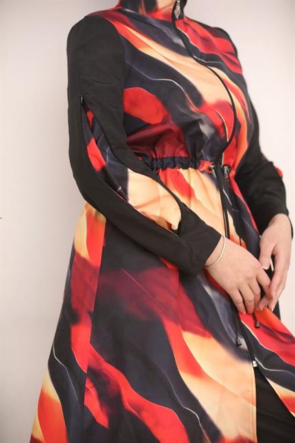 Alev Desen Kolları Fermuarlı Mayo Takım