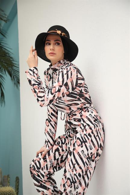 Flamingo Desen Tasarım Tesettür Tulum Mayo