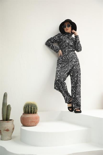 Geometrik Desen Allerli Tasarım Tesettür Tulum Mayo