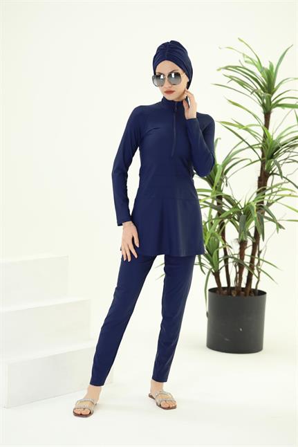 Golf Lacivert Tasarım Tesettür Mayo Takım