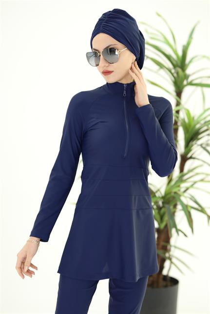 Golf Lacivert Tasarım Tesettür Mayo Takım