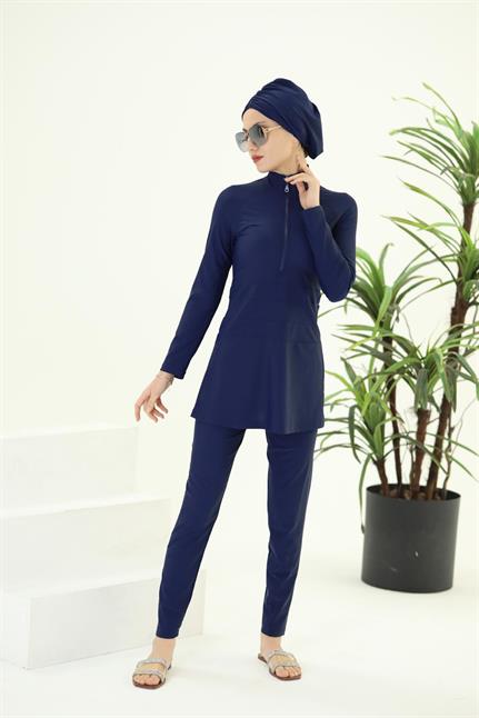 Golf Lacivert Tasarım Tesettür Mayo Takım