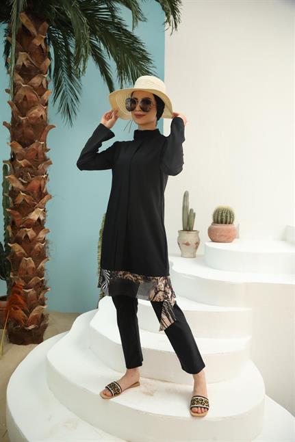 Julia Etek Ucu Amazon Leopar Desenli Tasarım Tesettür Mayo Takım