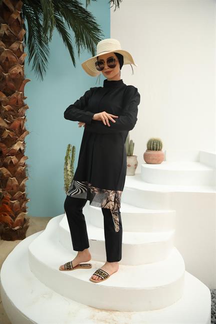 Julia Etek Ucu Amazon Leopar Desenli Tasarım Tesettür Mayo Takım