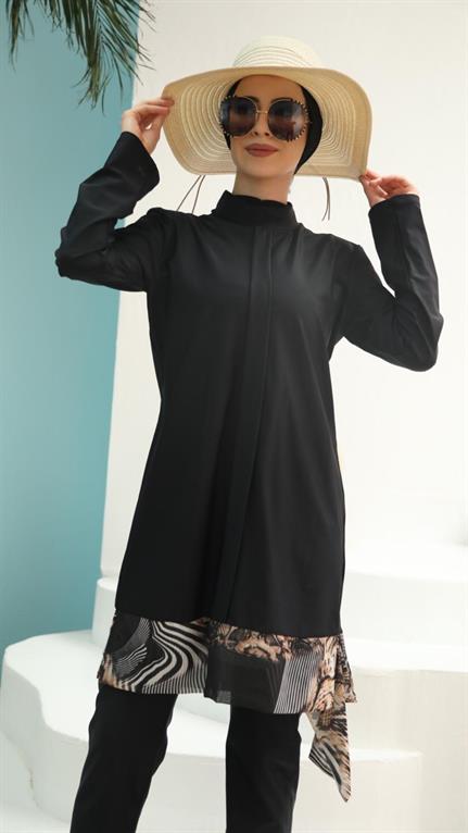 Julia Etek Ucu Amazon Leopar Desenli Tasarım Tesettür Mayo Takım