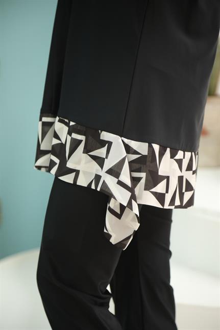 Julia Etek Ucu Geometrik Desenli Tasarım Tesettür Mayo Takım