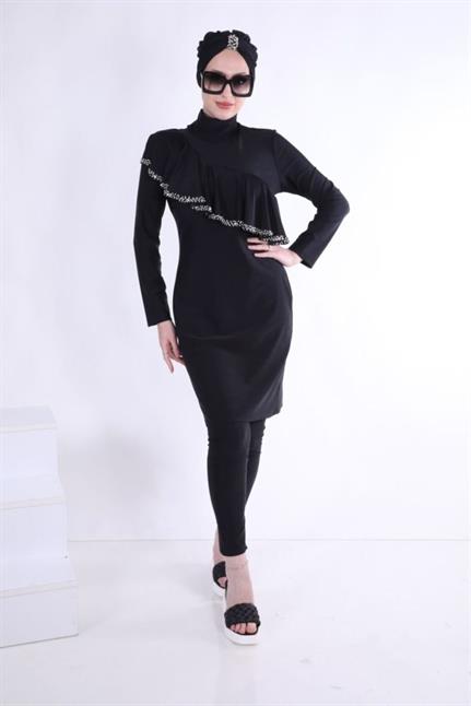 Kadın Allerli Mayo Takım - Siyah