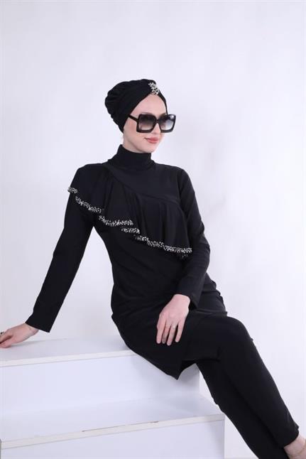 Kadın Allerli Mayo Takım - Siyah