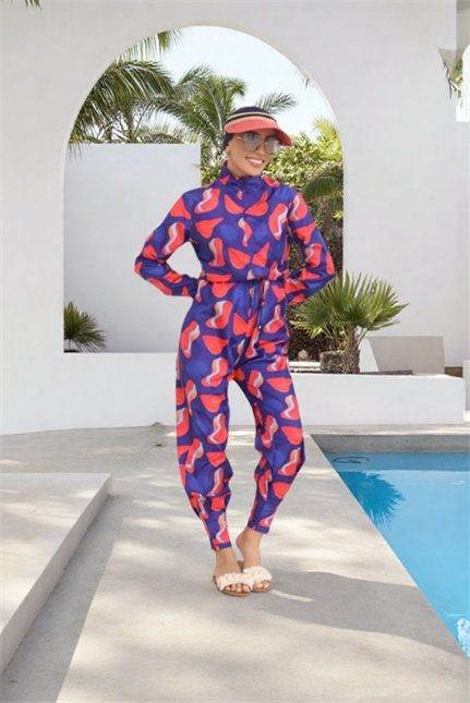 Kalp Desen Tasarım Tesettür Paraşüt Kumaş Tulum Mayo