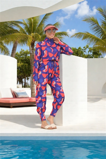 Kalp Desen Tasarım Tesettür Paraşüt Kumaş Tulum Mayo