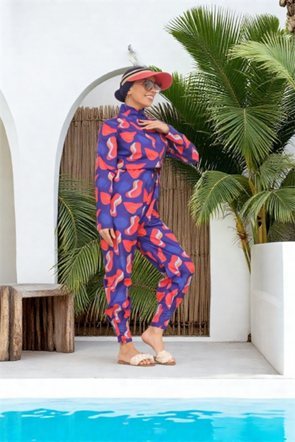 Kalp Desen Tasarım Tesettür Paraşüt Kumaş Tulum Mayo