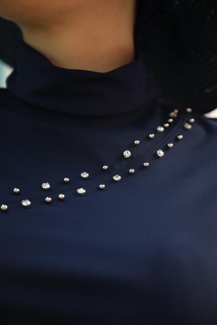 Lacivert Çakım Taşlı Tasarım Testtür Mayo Takım