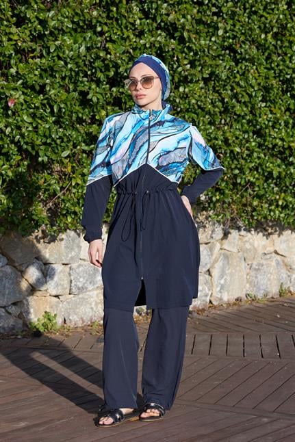 Lena Model Maris Desen Spor Lycralı Tasarım Tesettür İkili Mayo Takım