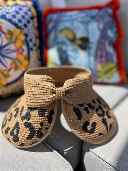 Leopar Desen Kahverengi Vizör Şapka