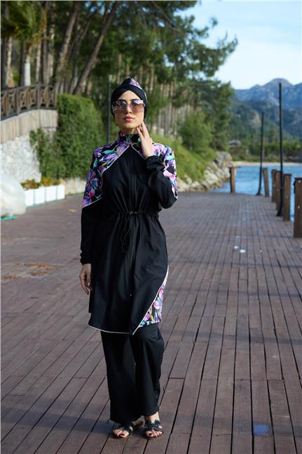 Lilya Desen Spor Lycralı Tasarım Tesettür İkili Mayo Takım