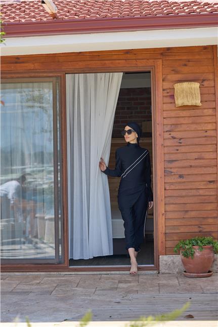 LİNA İKİLİ SİYAH TASARIM TESETTÜR TAKIM MAYO