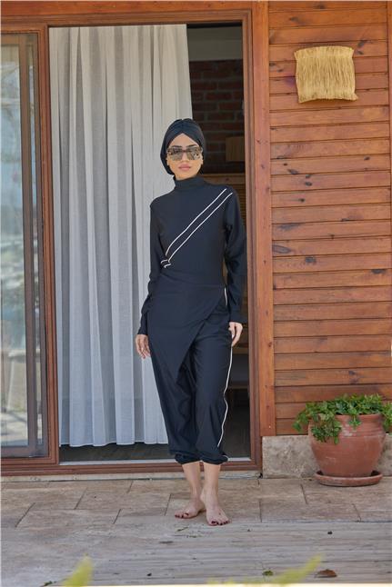 LİNA İKİLİ SİYAH TASARIM TESETTÜR TAKIM MAYO