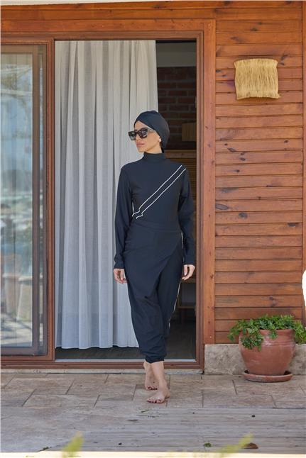 LİNA İKİLİ SİYAH TASARIM TESETTÜR TAKIM MAYO