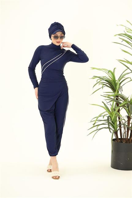 LİNA LACİVERT TASARIM TESETTÜR  İKİLİ TAKIM MAYO