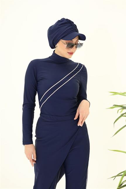 LİNA LACİVERT TASARIM TESETTÜR  İKİLİ TAKIM MAYO