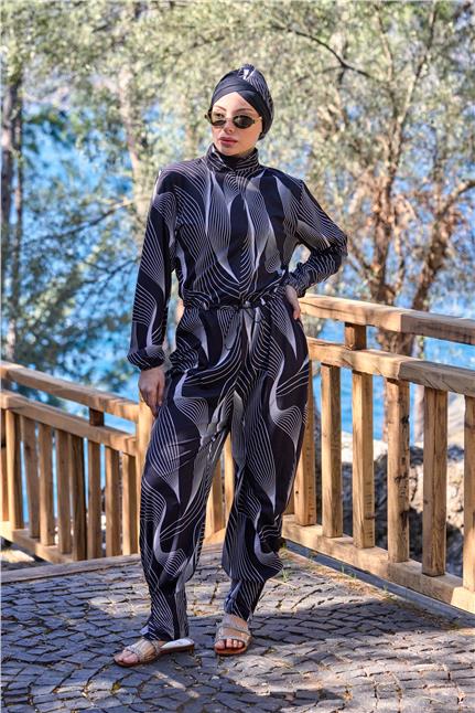 Luna Model Lycralı Tasarım Tesettür Tulum Mayo