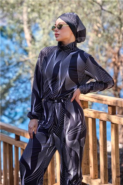 Luna Model Lycralı Tasarım Tesettür Tulum Mayo