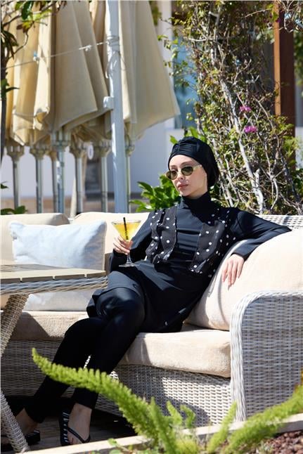 NALAN ŞİFON DETAYLI PUANTİYE DESEN TASARIM TESETTÜR İKİLİ MAYO TAKIMI