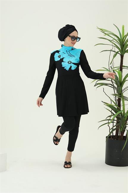 Nilüfer Turkuaz Ikili Tasarım Tesettür Takım Mayo