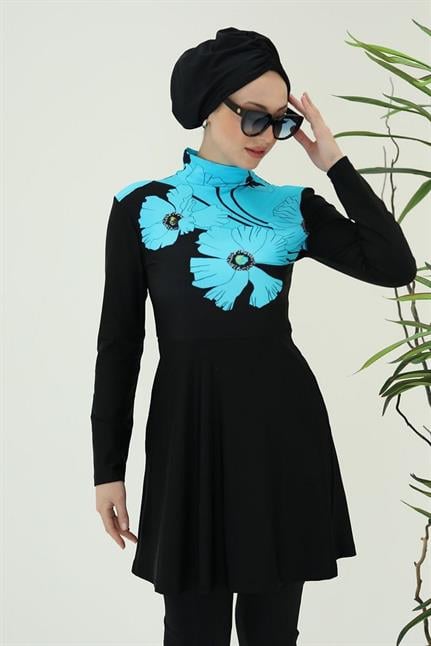 Nilüfer Turkuaz Ikili Tasarım Tesettür Takım Mayo