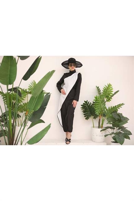 Ocean Beyaz Şeritli Tasarım Tesettür Tulum Mayo