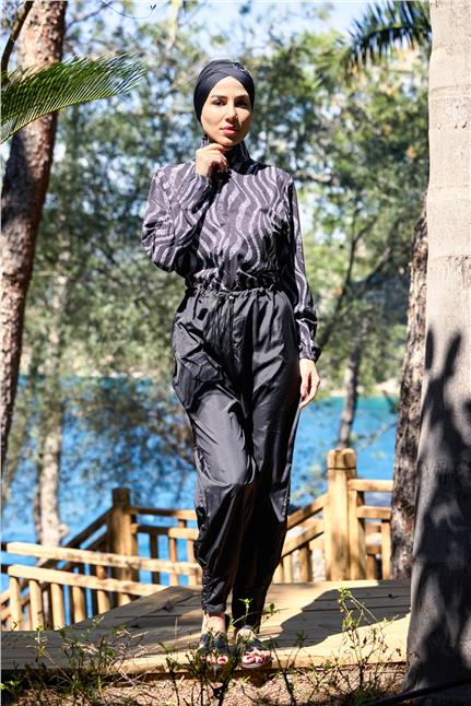 Paçası Pileli Nouréa Model Tasarım Tesettür Tulum Mayo